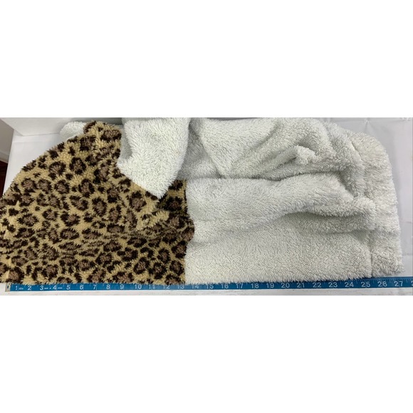 Wanna B Jacket Sherpa Fleece Womens Small Quarter Zip Animal Print Off White - Picture 9 of 11